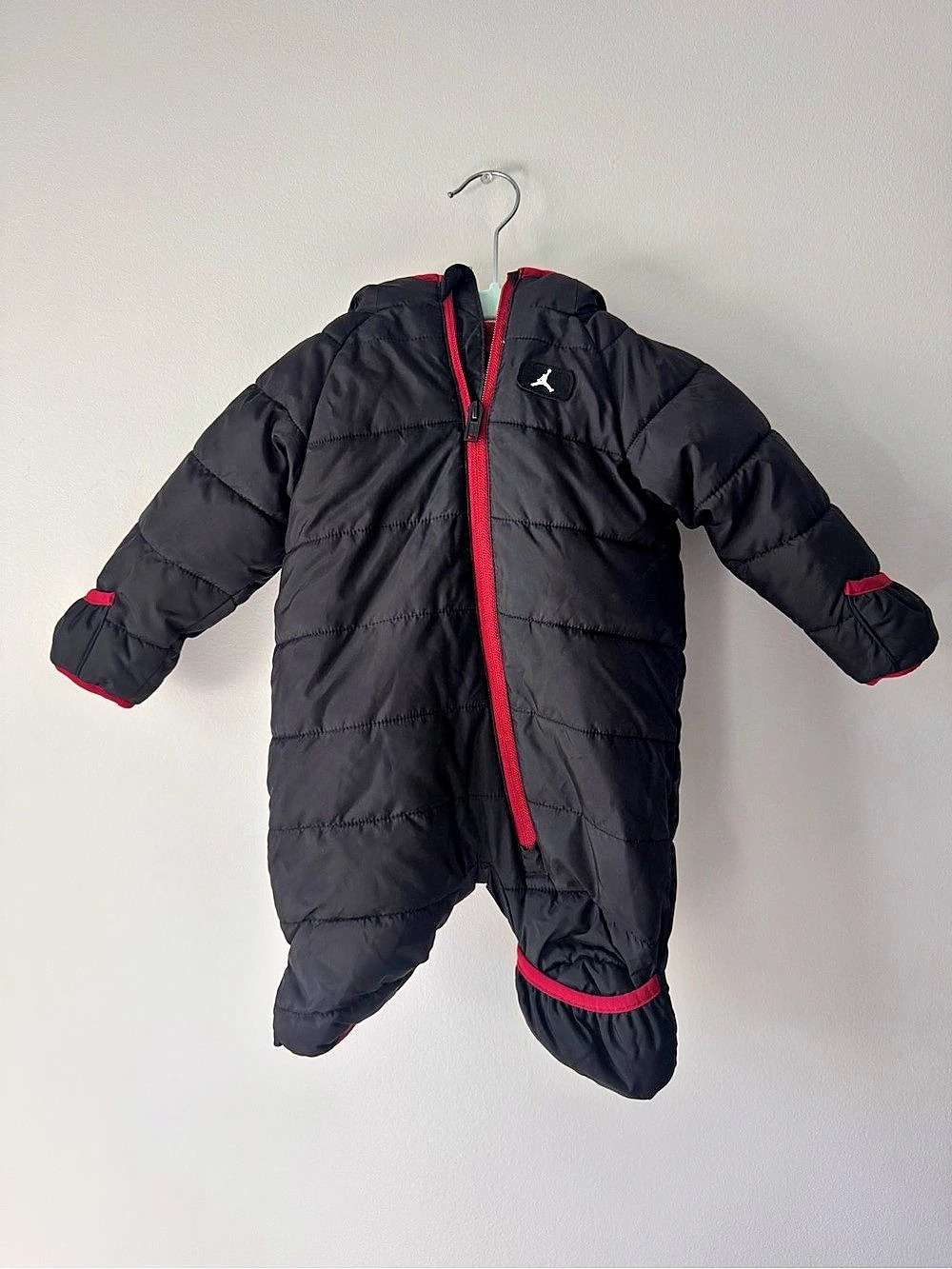 Jordan Jumpman Puffer Snowsuit Baby Footie Black & Red
